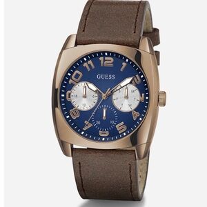 GUESS Mens Blue Dial Brown Coffee Chronograph Watch 40.5 mm NEW